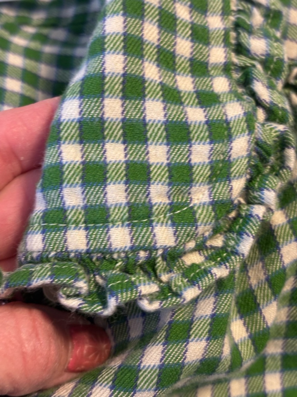 Gap Rounded Collar Shirt Women’s Med Green Plaid Ruffle Preppy Short Sleeve - Picture 7 of 8